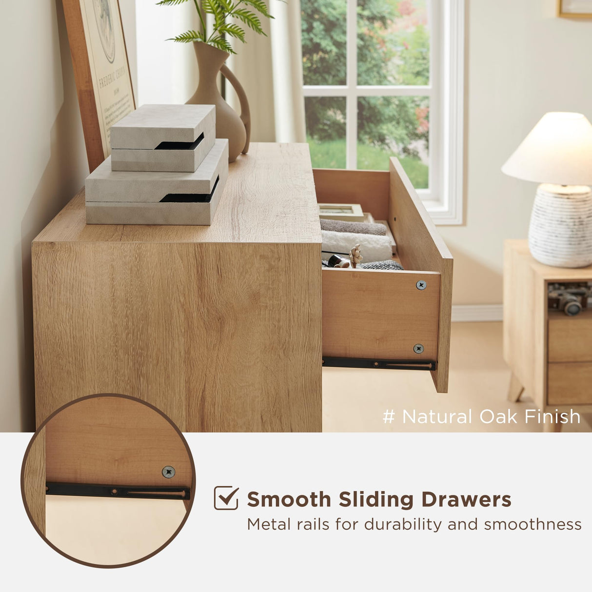 T4TREAM 5 Drawer Dresser for Bedroom, 48" Tall Mid-Century Modern Chest of Drawers, Beveled Profile Design, Wood Drawer Organizer for Bedroom, Living Room, Hallway and Entryway, Natural Oak T4TREAM