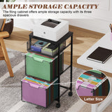 Sbanmao 3 Drawer Mobile File Cabinet for Home Office, Rolling Filing Cabinet on Lockable Wheels, Hanging File Folders Organizer, Utility Cart Storage and Organizer, Printer Stand, Black Sbanmao