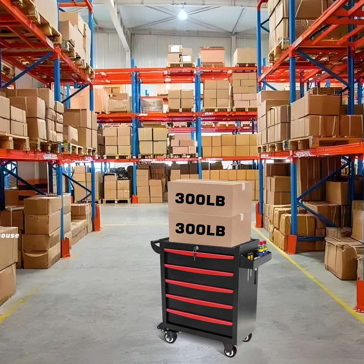 MHEOMTME Rolling Tool Chest with Drawers, Craftsman Tool Box Organizer, Toolbox Cabinet with Keyed Locking System, 5 Drawer Tool Storage Cart on Wheels for Garage, Workshop and Repair Room, Black MHEOMTME