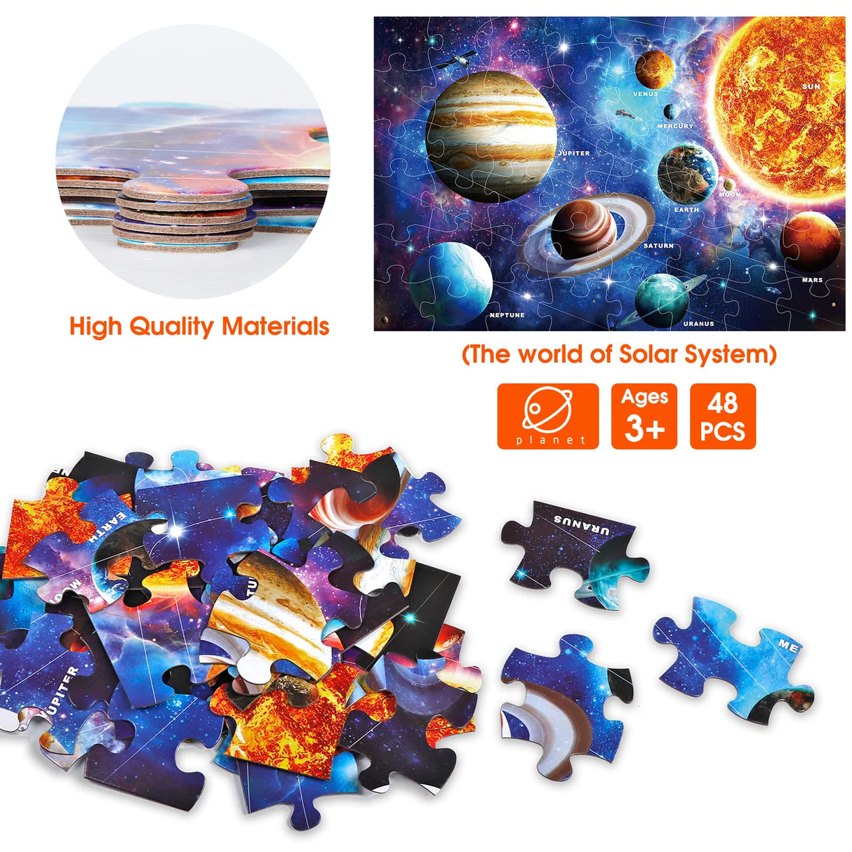 Jumbo Floor Puzzle for Kids Ages 4-8,Solar System Jigsaw Puzzles,48 Piece Space Large Puzzles for Toddler Ages 3-5,Preschool Learning Planets Toys Christmas Birthday Gift for Boys Girls IFLOVE