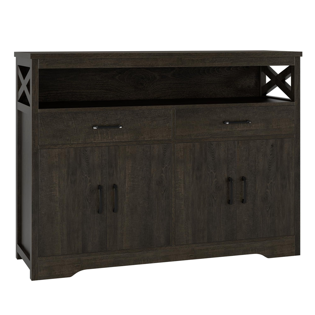 HOSTACK 47" Modern Farmhouse Sideboard Buffet Cabinet, Wood Buffet Storage Cabinet with Drawers & Shelves, Large Coffee Bar Cabinet with Storage, Microwave Stand for Kitchen, Dining Room, Dark Brown HOSTACK