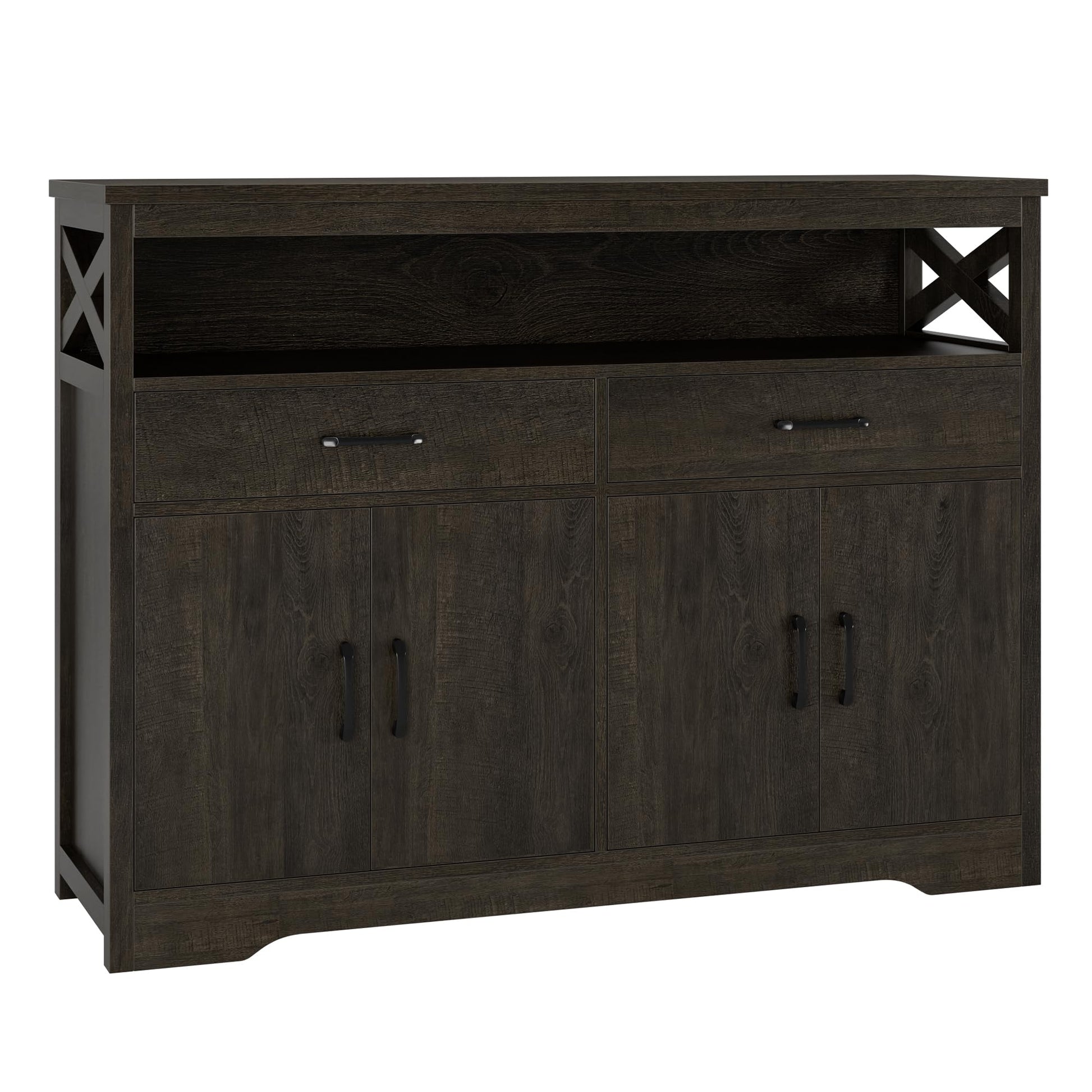 HOSTACK 47" Modern Farmhouse Sideboard Buffet Cabinet, Wood Buffet Storage Cabinet with Drawers & Shelves, Large Coffee Bar Cabinet with Storage, Microwave Stand for Kitchen, Dining Room, Dar - WoodArtSupply