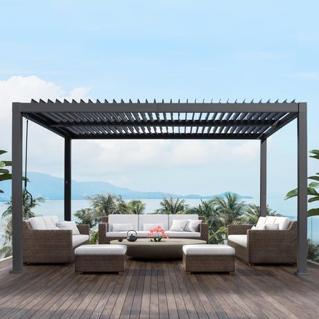 Goldshire 10'x 13' Patio Louvered Pergola Canopy Modern Aluminum Pergola with Adjustable Roof Rainproof Gazebo for Outdoor BBQ Deck Yard Lawn and Garden Deep Grey Hardtop Gazebo (10x13FT) Goldshire