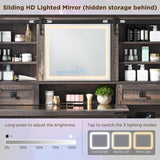 T4TREAM 48'' Farmhouse Makeup Vanity Desk with Sliding HD Mirror and Lights, Big Modern Lighted Vanity Table with 7 Drawers & Shelves, Rustic Large Dressing Table for Bedroom, Dark Rustic Oak T4TREAM