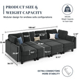 Dowiean Sectional Sleeper Sofa, 8 Seaters Modular Sleeper Sofa Couch, Comfy Sectionals Couches Bed, Convertible Sofas with Ottomans, Modular Sectional Couches for Living Room, Dark Grey Dowiean