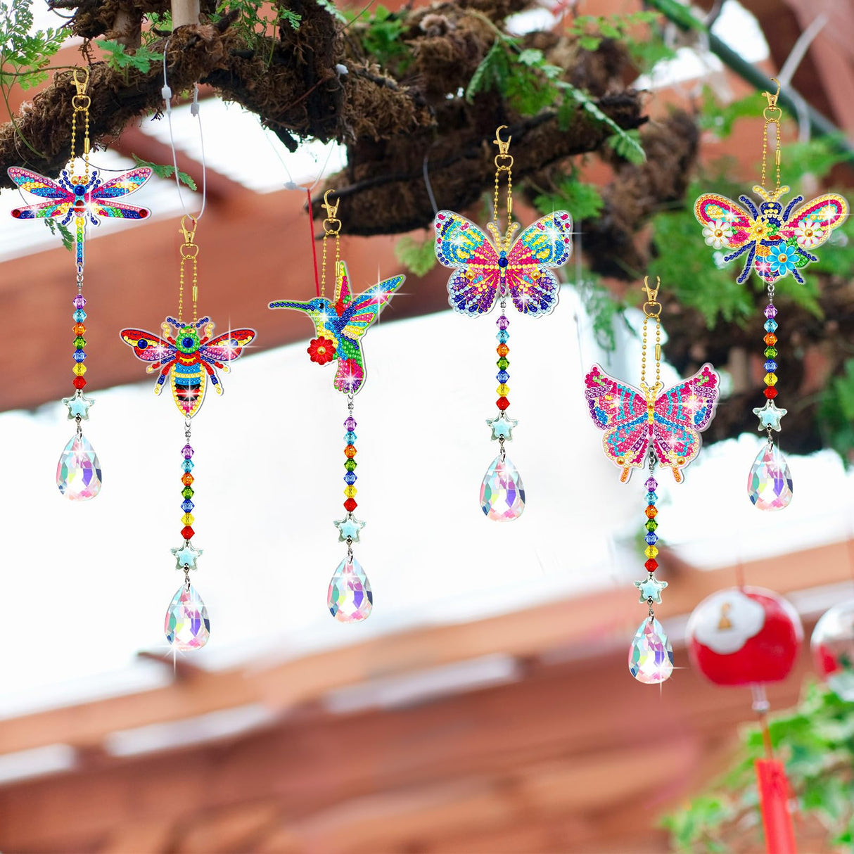 Kigley 6 Pcs Diamond Painting Suncatcher 3D Diamond Painting Wind Chime DIY Crystal Wind Chimes Art Suncatchers for Adults Kids Home Garden Window DIY Craft Kigley