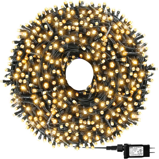 OUTYLTS 1000 LED 328ft 8 Modes with Timer Christmas String Lights IP55 Outdoor Waterproof UL Certificated Indoor Fairy Lights Garden Patio Wedding Christma Trees Parties Decoration Warm White