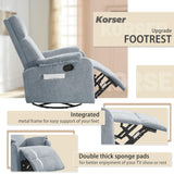Korser Recliner Chairs, Swivel Rocking Recliner Chair for Adults, Glider Rocking Chair, Small Nursery Chair Recliner for Living Room, Reclining with Modern-Designed Armrests, Chenille, Blue Korser