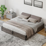 LUXOAK King Size Lift Up Storage Platform Bed Frame, Metal Bed Frame with Wooden Slats Support, No Box Spring Needed, Large Storage Space, Noise Free, Easy Assembly, Rustic Grey LUXOAK