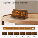 JALL Digital Alarm Clock, with Wooden Electronic LED Time Display, 3 Alarm Settings, Humidity & Temperature Detect, Wood Made Electric Clocks for Bedroom, Bedside (Brown) JALL