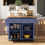HOMCOM Kitchen Island on Wheels, Rolling Cart with Rubberwood Top, Spice Rack, Towel Rack and Drawers for Dining Room, Navy Blue HOMCOM
