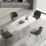 Extendable Dining Table for 6-8 Seat, 55.1'' to 82.7'' Sintered Stone Oval Kitchen Table, Modern Dining Room Table with Rounded Corner for Kitchens, Dining Room, Office Areas(White Glossy Tabletop) SIMTONAL