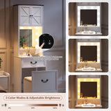 Compact Vanity with Mirror and Lights, Makeup Vanity Desk w/Storage Drawers & Shelves, Farmhouse Vanity Table with Hidden Chair for Bedroom, Dressing Table Gift for Girls Lady TAGELIER
