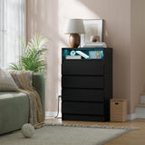 MilleLoom 4 Drawer Dresser with Charging Station and LED Lights, Modern Chest of Drawers with Power Outlet, Organizer Cabinet for Bedroom, Living Room, Entryway, Black MilleLoom