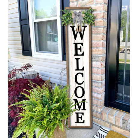 Surfapans Welcome Sign for Front porch Standing 45"X9"Large Wood Frame Outdoor Tall Welcome Signs Vertical Decor for Farmhouse Rustic Home Modern Outside Front Door Wall Decorations (Wood White) Surfapans
