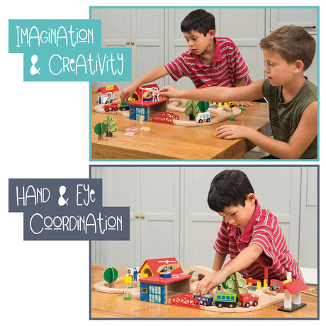 KipiPol Train Set - 69 Pieces Wooden Train Tracks & Trains for Kids, Toddler Boys and Girls 3,4,5 Years Old and Up– Premium Wood Construction Toys -Fits Thomas, Brio, IKEA, Melissa and Doug Kipipol