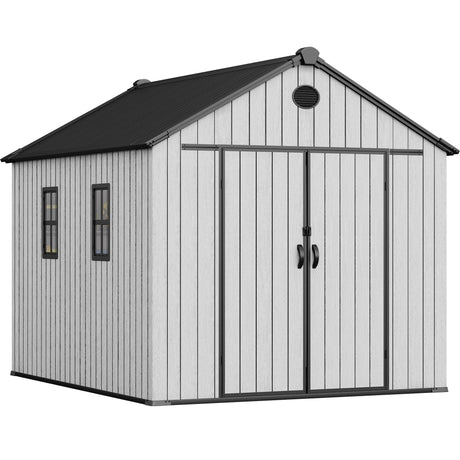 YITAHOME 8x10 FT Outdoor Storage Shed with Floor, Plastic Garden Shed for Bikes, Tools, Supplies, Waterproof Resin Shed with Lockable Doors, 2 Windows & 2 Vents for Patio, Backyard, 556 cu. Ft., Gray YITAHOME