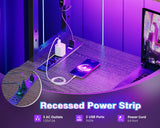 AODK L Shaped Desk Gaming Desk with LED Light & Power Outlet, 53 Inch Reversible L Shaped Computer Desk with Shelf, Corner Desk with Storage Bag&Hook for Home Office Desk, Grey Oak AODK