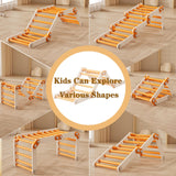 HTWELL Toddler Climbing Toys,Kids Pikler Triangle Set,Montessori Play Gym,Multifunction Foldable Indoor Climbing Gym for Kids(Orange) HTWELL