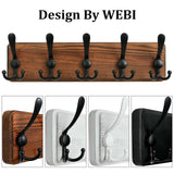 WEBI Rustic Coat Rack Wall Mount,Coat Hooks Wall Mounted,16" Hole to Hole,Wood Coat Hanger Wall,Hook Rack Rail,5 Triple Hooks for Hanging Coats,Jacket,Clothes,Brown WEBI