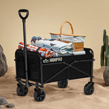 Highpro Collapsible Wagon Carts Foldable, Heavy Duty Beach Folding Wagon Cart with Wheels, Portable Grocery Garden Cart for Outdoor, Sports, Shopping, Camping, Black Highpro