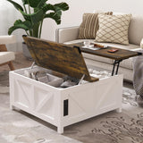 Furnivado 35'' Farmhouse Lift Top Coffee Table, Coffee Table with Storage and Large Hidden Storage, Square Coffee Table with Charging Station&USB Ports, White Coffee Table for Living Room, Home Office Furnivado