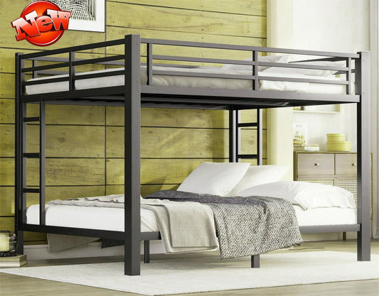 TSAMPA Upgraded Heavy Duty Black Metal Bunk Bed Frame Queen Over Queen Size, Thickened Safer More Stable Bunkbed (Easier to Assemble)