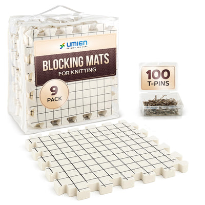 UMIEN™ Blocking Mats for Knitting (9-Pack) - Extra Thick Blocking Boards for Crochet Projects with Grids - Suitable for Needlepoint Or Crochet - Included 100 T-Pins & Storage Bag