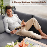 Grand patio Aluminum Patio Furniture Set, L Shaped Outdoor Sectional Sofa with Dining Table and Bench, Modern Outdoor Conversation Couch with Chaise, Faux Wood Grain Finish Grand patio