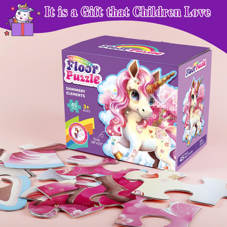 45pcs Shimmery Unicorn Floor Puzzles for Kids Ages 3-5, Jumbo Jigsaw Puzzles for Kids Unicorn Puzzle for Toddlers Age 3+ Year Olds, Unicorn Toy Gifts for Girls (Size: 28 '' x 33 '') Aliex