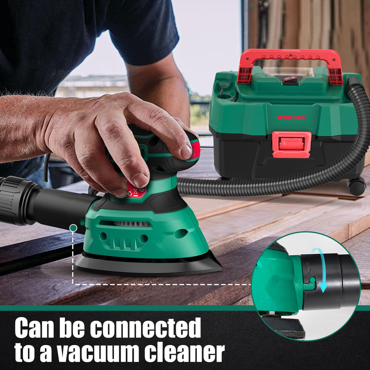 HYCHIKA Detail Sander,140W Electric Sander, up to 13000OPM, 1.2A Palm Sander Tool with 12pcs Sandpapers, with Efficient Dust Collection System, Compact Hand Sander for Woodworking. HYCHIKA BETTER TOOLS FOR BETTER LIFE