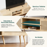ZttRiee TV Stand for TVs up to 65'', Entertainment Center with Rattan Door, Shelves & 2 Cabinets, Long Boho Media TV Console for Living Room, Natural ZttRiee