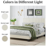 AILUNWALL Twin Size Bed Frame, Velvet Upholstered Platform Bed with Adjustable Tufted Headboard, Sturdy Frame and Slats, No Noiseless, No Box Spring Required, Easy Assembly, Beige AILUNWALL