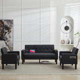 TYBOATLE Sofa Couch 62" W Loveseat w/ 2 USB Charger Ports & 2 Cupholders, Mid-Century Modern Tufted Small Love Seat Couches for Office, Living Room,Bedroom,Apartment,Dorm (3, Black) TYBOATLE