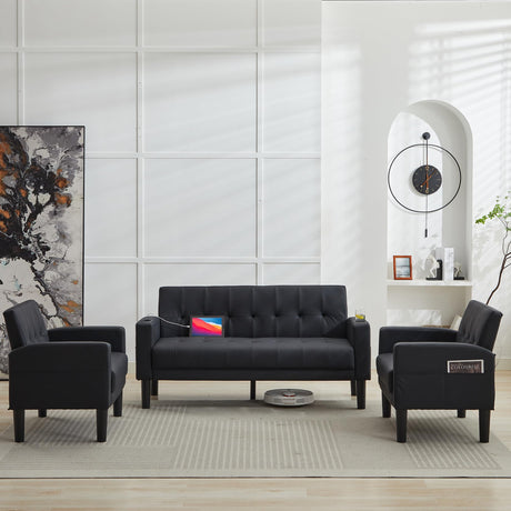 TYBOATLE Sofa Couch 62" W Loveseat w/ 2 USB Charger Ports & 2 Cupholders, Mid-Century Modern Tufted Small Love Seat Couches for Office, Living Room,Bedroom,Apartment,Dorm (3, Black) TYBOATLE
