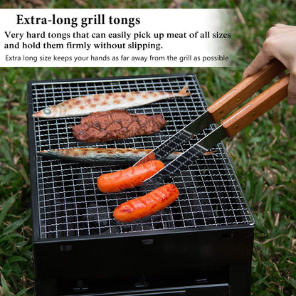 IMAGE Wooded BBQ Accessories Grilling Tools,Stainless Steel BBQ Tools Grill Tools Set for Cooking, Backyard Barbecue & Outdoor Camping Gift for Man Dad Women Barbecue Enthusiasts Set of 4