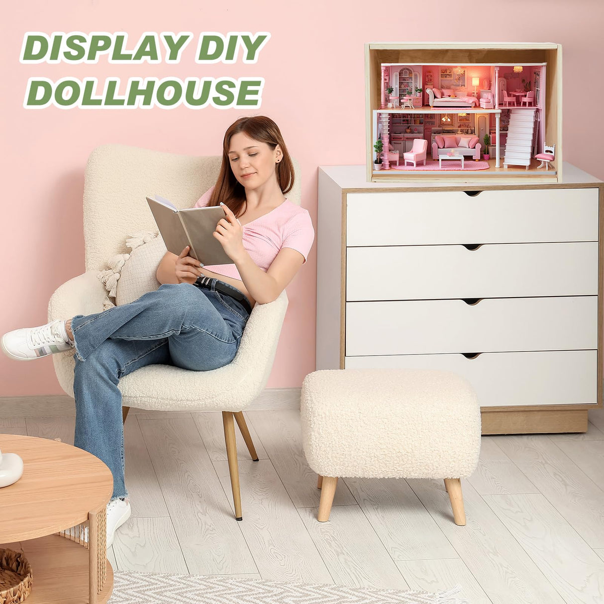 Cinnvoice Diorama Box Unfinished Large Display Box Wooden Display Cases for Collectibles 15.7'' x 11'' x 11'' with Transparent Lid Desktop Wood Storage Container for Dolls Dollhouse Miniature Figures Cinnvoice