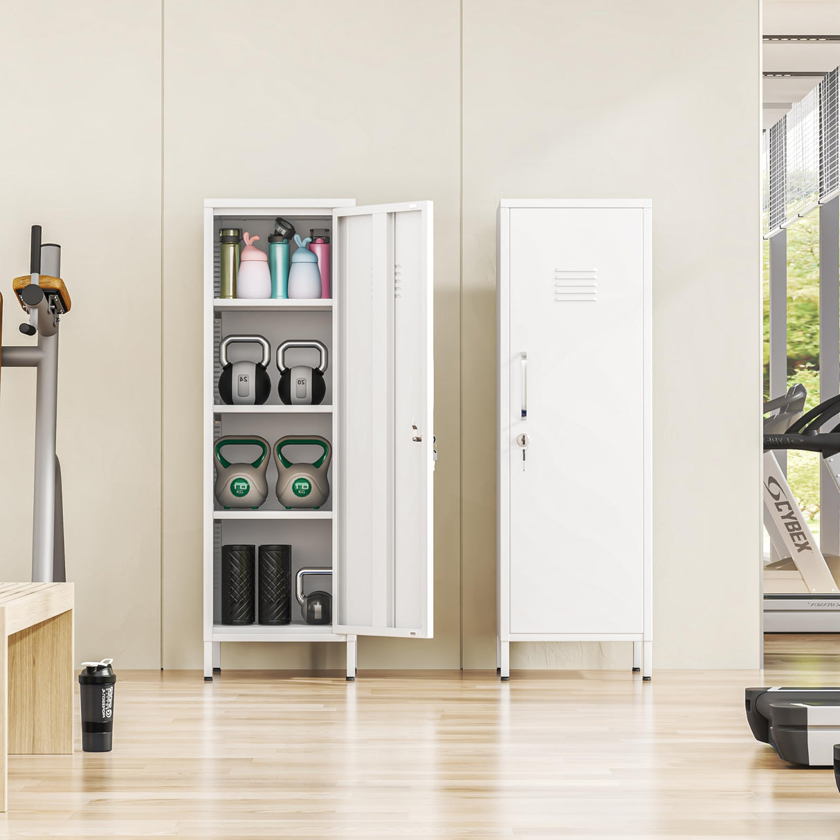 GAIOUS Metal Locker Storage Cabinet, Steel File Cabinet with Door and Shelves, Locked Storage Cabinet for Small Spaces, Locker for Employees, Storage Locker for Office Garage School Gym (1 Door,White) GAIOUS