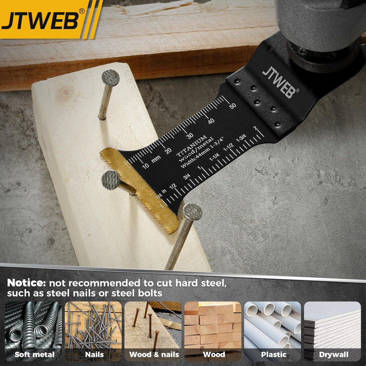 JTWEB 15PCS Titanium Oscillating Saw Blades, Multitool Blades Oscillating Tool Blade Metal Cutting for Wood Nails, Screws, Plastic, Multi Tool Blades Kits for Dewalt Milwaukee Bosch Ryobi JTWEB