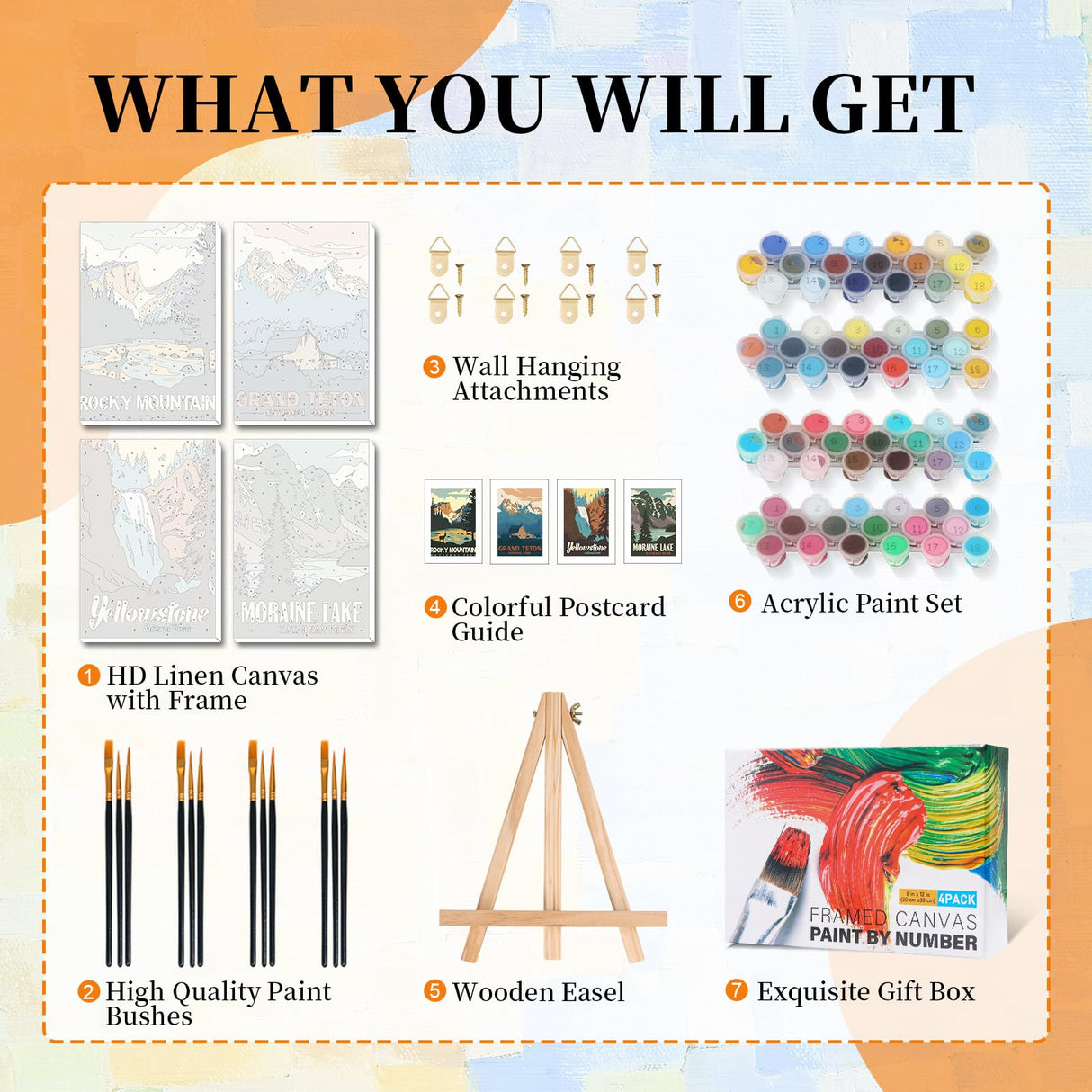 Okarina 4 Pack Paint by Numbers Kit for Adults with Frame National Park, Framed Paint by Number for Adults Beginner with Wooden Easel, DIY Painting by Numbers Canvas Framed for Home Decor 8 x 12 Inch Okarina