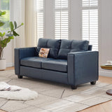 TYBOATLE 65" Blue Faux Leather Loveseat for Bedroom, Mid-Century Modern Tufted Comfy Loveseat w/USB Charging Ports and Wide Arms, 2 Seat Office Small Couch for Small Space TYBOATLE