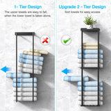 Liuoud Towel Rack for Bathroom, Wall Mounted Vertical Rolled Towel Storage Organizer Holder with Shelf, Holds Up 6 Large Bath Sheets, Black Liuoud
