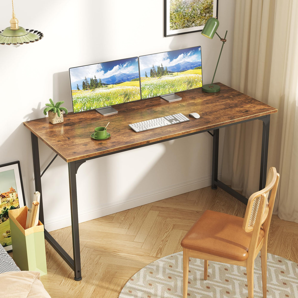 Huuger Computer Desk, 48 Inch Office Desk, Gaming Desk with Storage, Writing Desk Work Desk for Home Office, Study, Modern Simple Desk, Large Legroom, Metal Frame, Rustic Brown Huuger