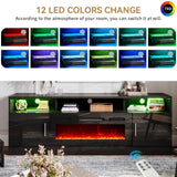 oneinmil 70" Fireplace TV Stand for TVs Up to 80", Electric Fireplace Entertainment Center with LED Lights & Storage Cabinets, Media Console Table for Living Room, Black oneinmil