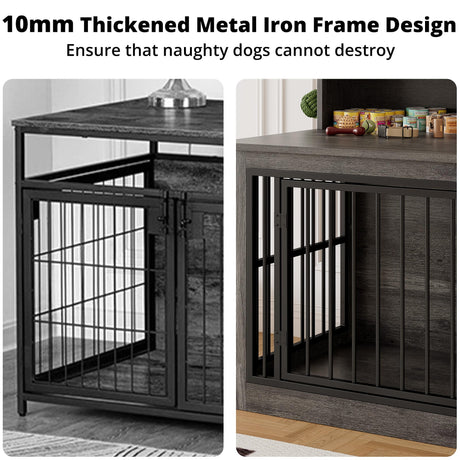 IRONCK Extra Large Dog Crate Furniture, 43.3 inches Wooden Dog Crate with Storage and 4 Hooks, Heavy Duty Pet Crate for Large Dog, Decorative Pet Cage for Indoor (30" L x 43.3" W x 41.1" H) IRONCK