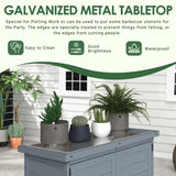 AECOJOY Outdoor Storage Cabinet, Solid Wood Planting Work Bench, Garden Potting Bench Table with Metal Tabletop and Adjustable Shelves, Grey AECOJOY