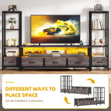 DWVO Entertainment Center with Bookshelves, LED TV Stand for 65/60 inch TV, Farmhouse TV Stand for Living Room with 2 Industrial 4-Tier Bookshelves & Power Outlets, Grey DWVO