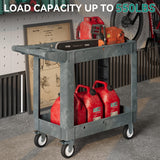 YITAHOME Utility Cart on Wheels, 550 lbs Capacity Service Cart, 40 x 17 Inch Rolling Work Carts, 2 Shelf Heavy Duty Plastic Cart Suitable for Warehouse, Garage, School & Office, Cleaning, Gray YITAHOME