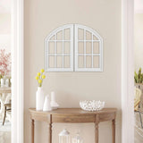 Sintosin Rustic Arch Window Frame Wall Decor 30 X 36 Inch, Set of 2 Wall Hanging Distressed White Farmhouse Window Frame, Handmade Wooden Window Pane for Living Room Entryway Sintosin