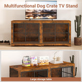 Yafylly 86 Inch Double Dog Crate Furniture with Divider, 4 Combination Forms Large Dog Kennel Furniture for 2 Dogs, Rustic Brown Corner Dog Kennel for Small Medium Large Dogs Yafylly
